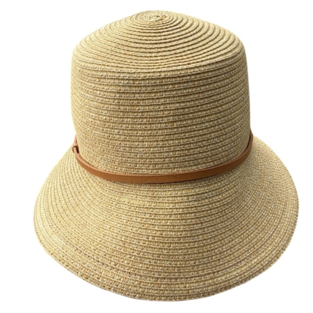 Talbots Beige Straw fedora Hat with Brown Band